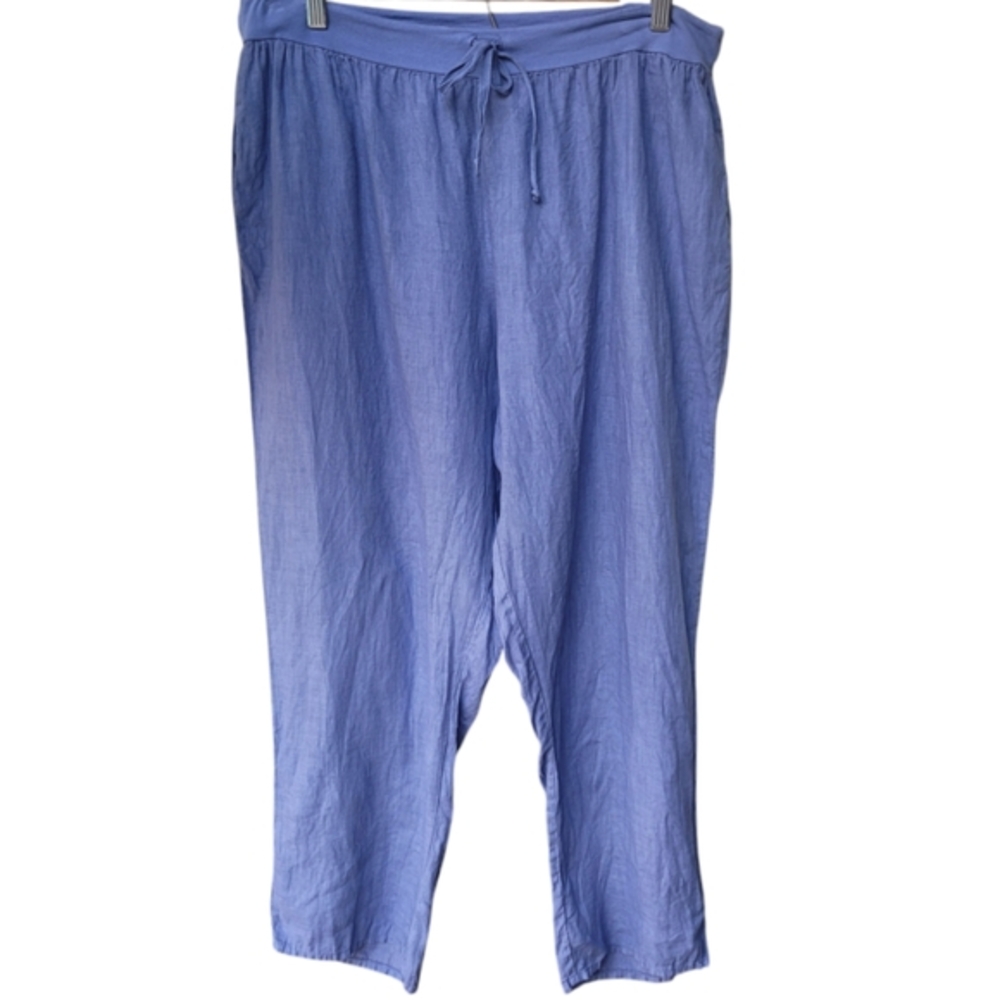 Flax 100% Linen Pull-On Pants Blue Drawstring Size L